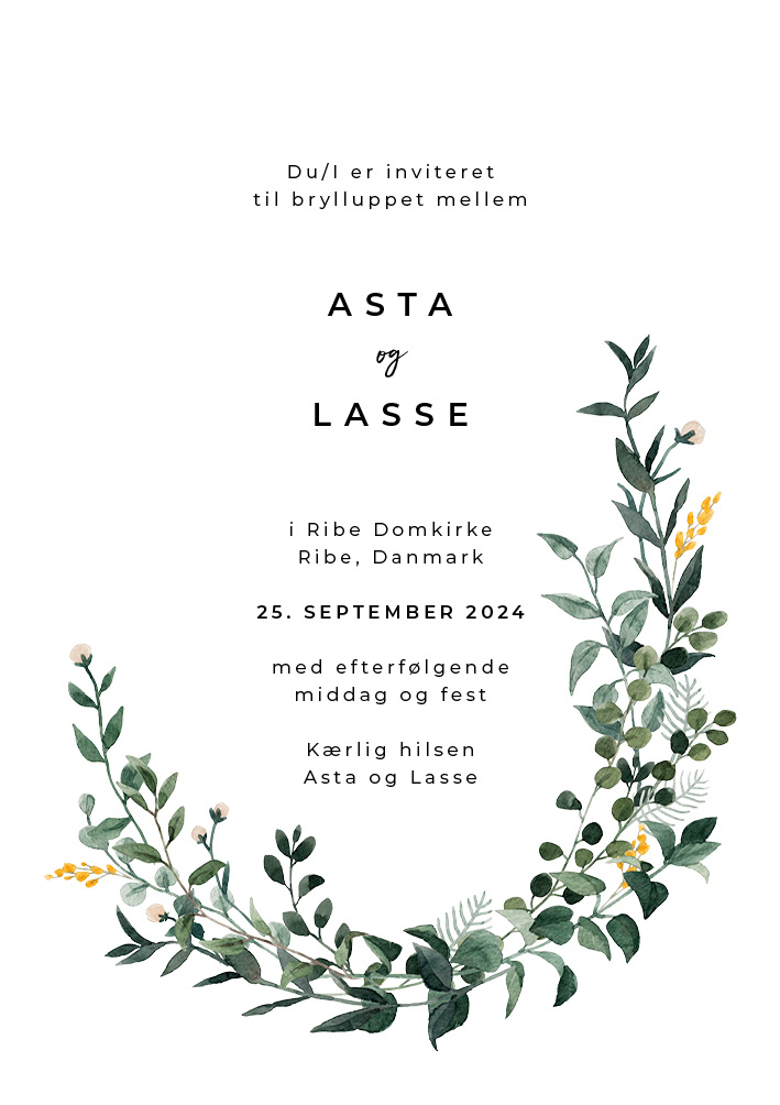 Bryllup - Asta og Lasse Bryllupsinvitation
